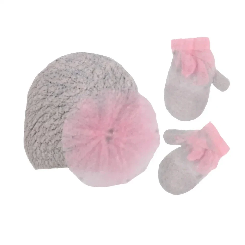 Koala Kids 2-Piece Set Girls M Pink Tulle Poof Detail Beanie & Gloves RED510